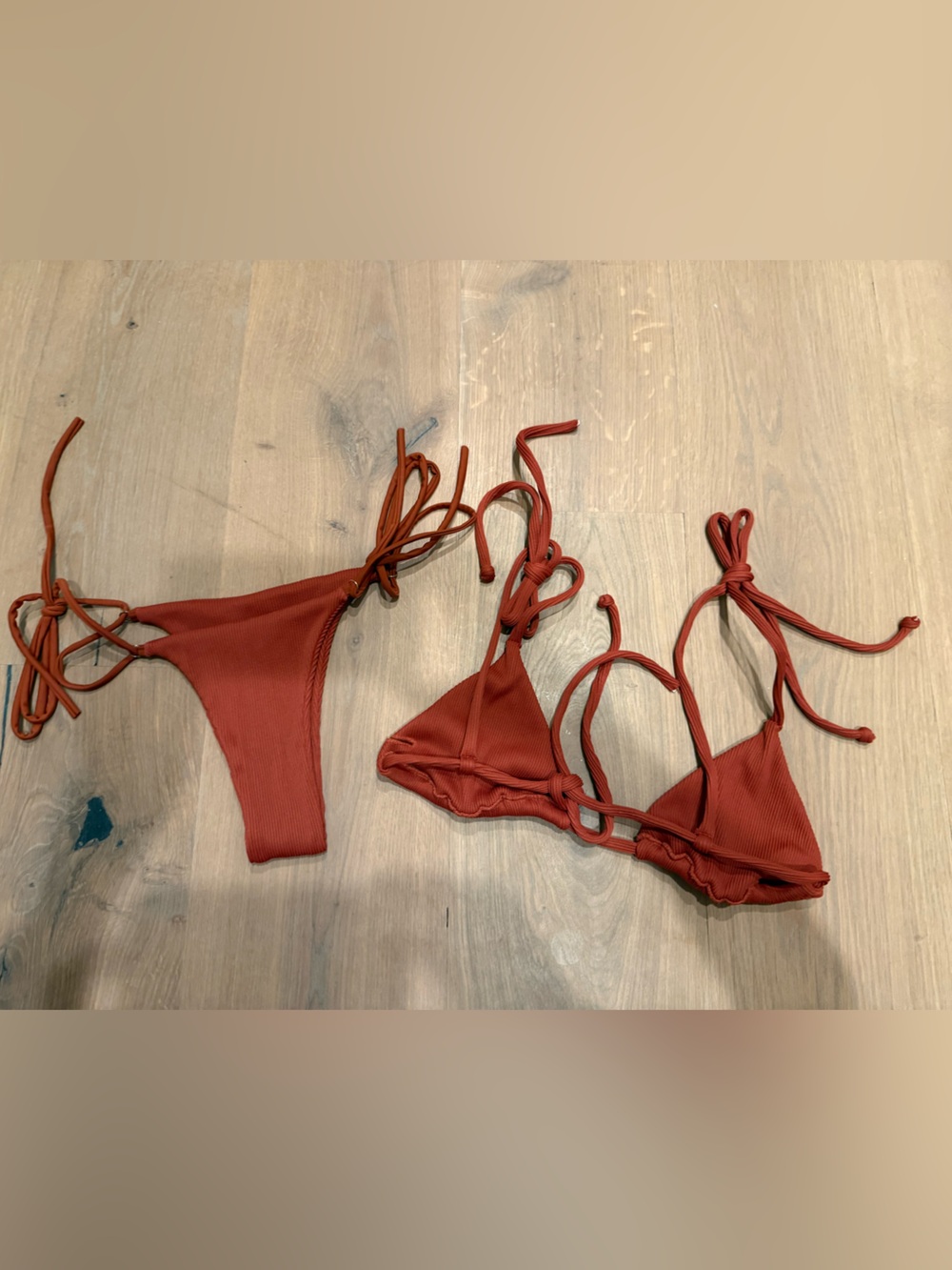 Set of 3 - thong bikinis - Blue, Floral and Rust - Picture 3 of 7